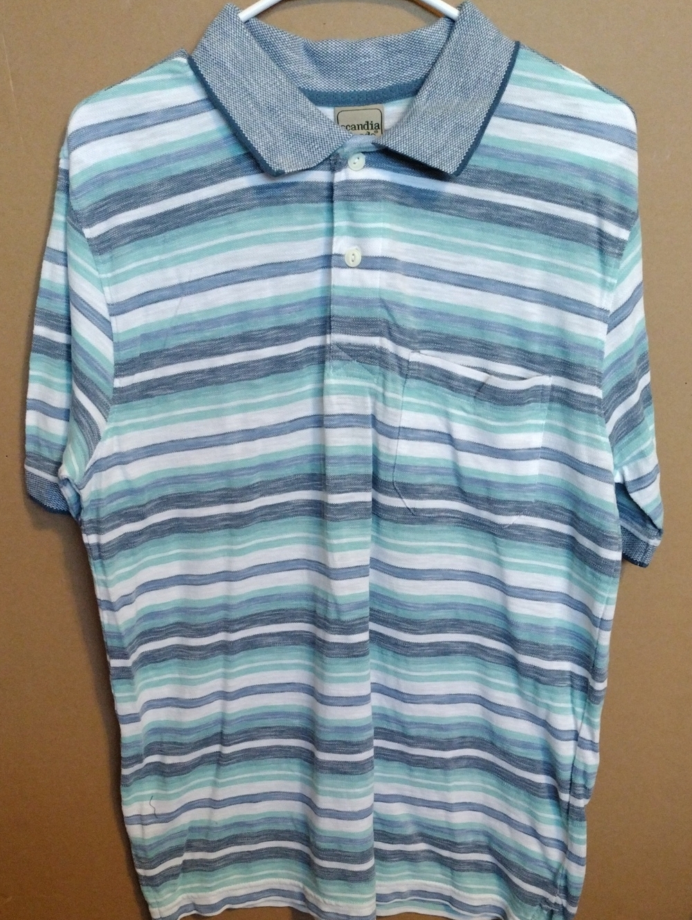 Casual Striped Polo in Mint & Gray by Scandia Woods 100% Cotton Size M